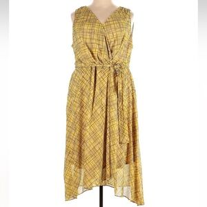 Tommy Hilfiger Yellow Plaid Sleeveless Midi Wrap Dress Plus Size 24W